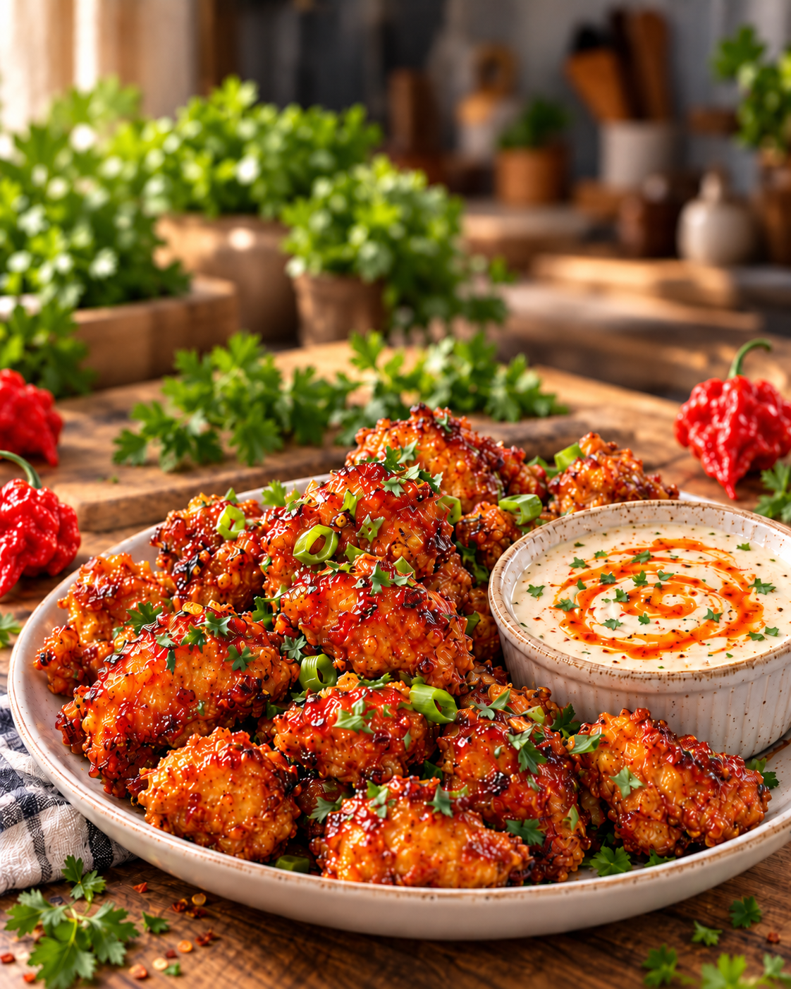 Reaper Chicken Bites with Reaper Ranch Dipping Sauce