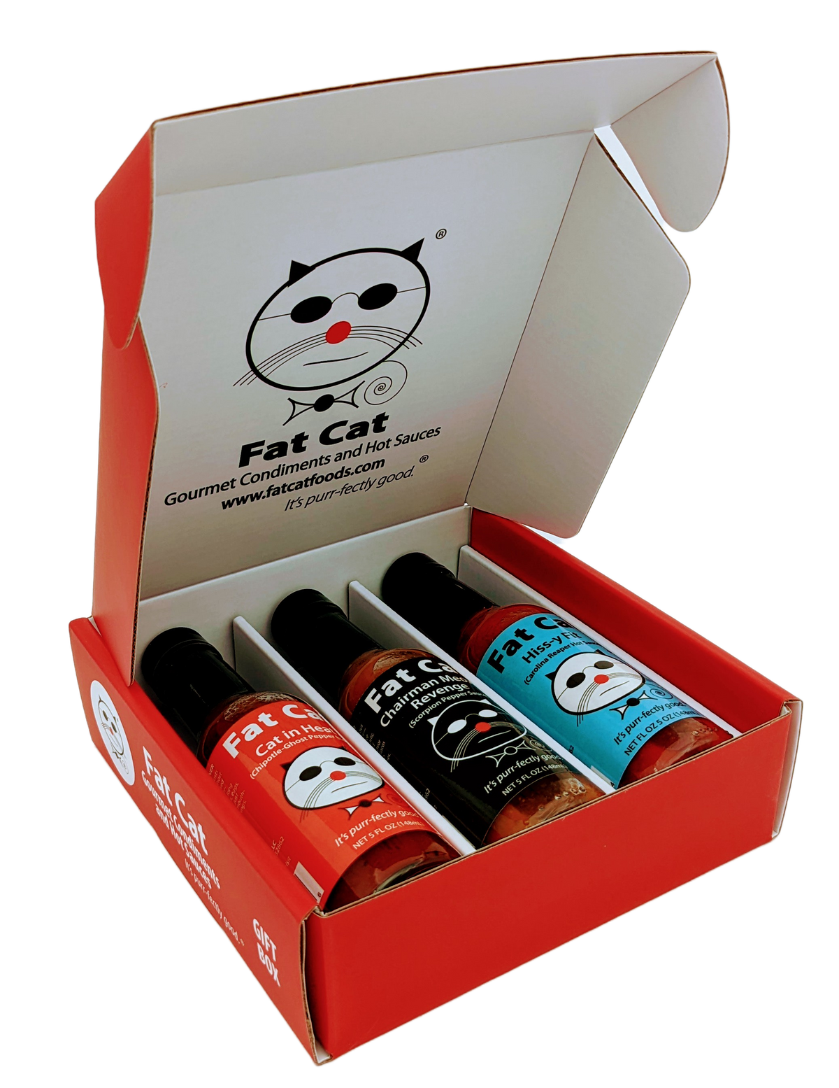 Heat Lovers 3 Bottle Hot Sauce Gift Box - Fat Cat Gourmet Hot Sauce & Specialty Condiments